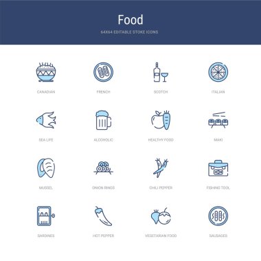 Sosis, vejetaryen yemeği gibi 16 vektör vuruşu simgesi,