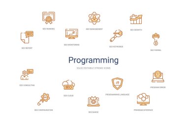 Programlama konsepti 14 renkli taslak simgeleri. 2 renk mavi stro