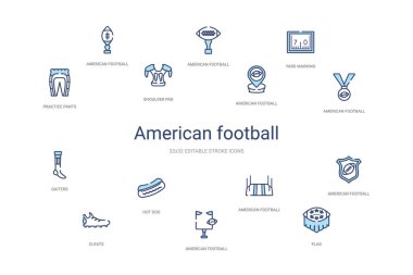 Amerikan futbolu konsepti 14 renkli taslak simgesi. 2 renk mavisi