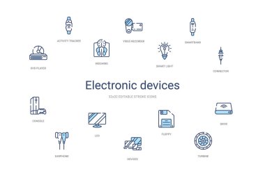 Elektronik cihazlar konsepti 14 renkli taslak simgeleri. 2 renk bl