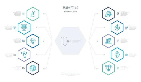 Concepto de marketing diseño infográfico de negocios con 10 hexágonos op — Vector de stock