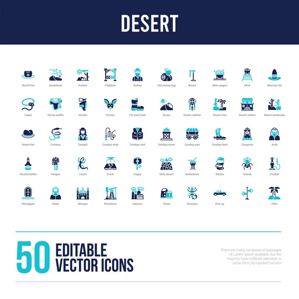 50 iconos llenos de concepto desierto — Vector de stock