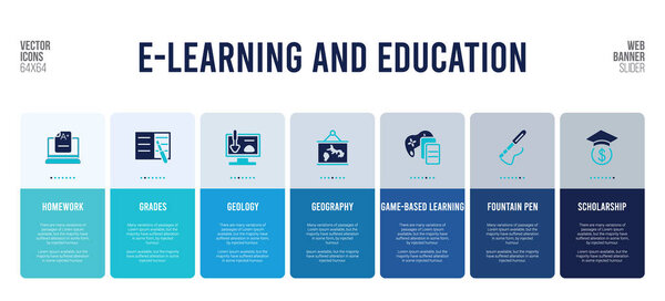 дизайн веб-баннера с элементами концепции электронного обучения и образования
