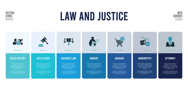 Web banner design con elementi di diritto e giustizia . — Vettoriale Stock
