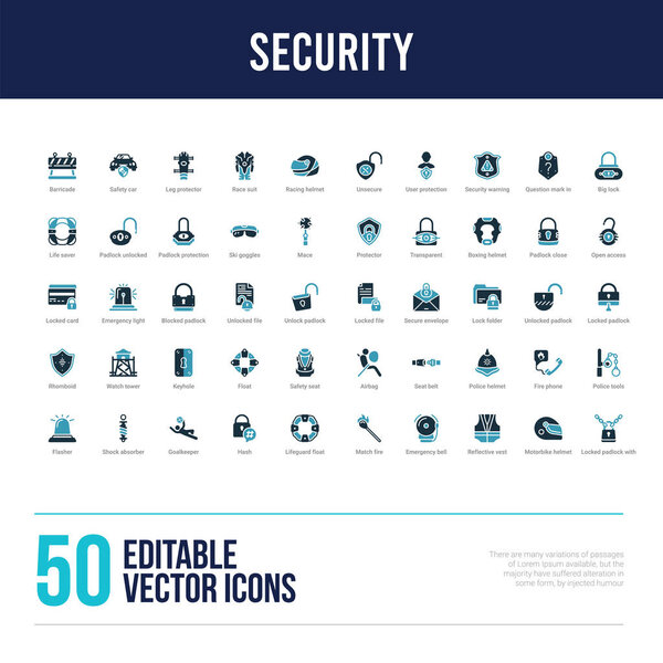 50 значков с концепцией безопасности
