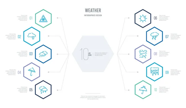 Концепция погоды бизнес-инфографический дизайн с 10 hexagon opti — стоковый вектор