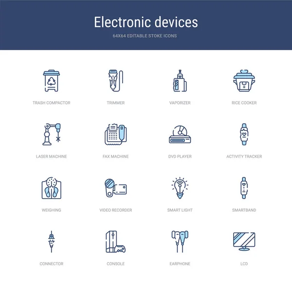 Conjunto de 16 iconos de trazo vectorial como lcd, auriculares, consola, co — Archivo Imágenes Vectoriales