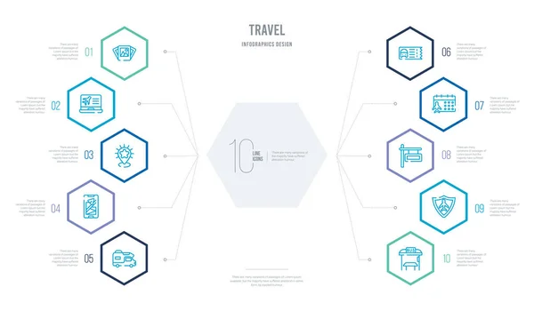 Reisekonzept Businessinfografik Design mit 10 Sechsecken optio — Stockvektor