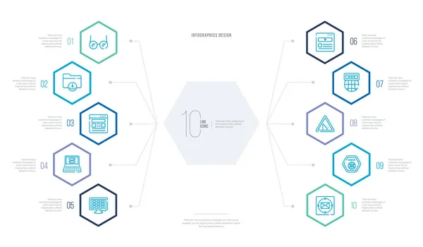 Concepto web diseño de infografía empresarial con 10 opciones de hexágono . — Vector de stock