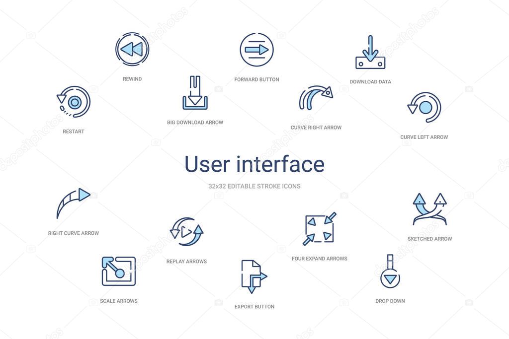 user interface concept 14 colorful outline icons. 2 color blue s