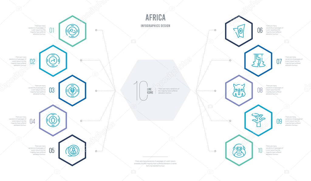 africa concept business infographic design with 10 hexagon optio