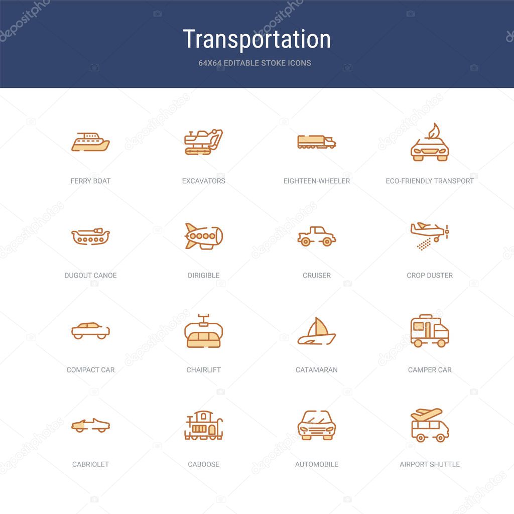 set of 16 vector stroke icons such as airport shuttle, automobil