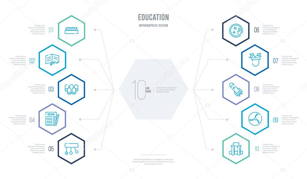 education concept business infographic design with 10 hexagon op
