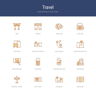 16 vektör vuruşu simgesi kümesi, broşür, seyahat programı, bus t gibi