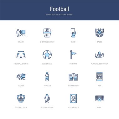 Gol, futbol sahası, futbol gibi 16 vektör vuruşu simgesi