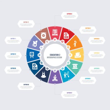 yuvarlak 12 seçenekler eğitim 2 bilgi şablonu tasarımı. dikdörtgen