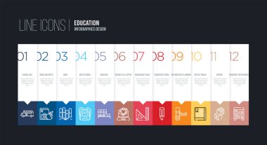 12 seçenekli bilgi tasarımı. Vuruş çizgisi simgeleri gibi