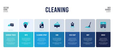 Temizlik konsepti öğeleri içeren web pankartı tasarımı.