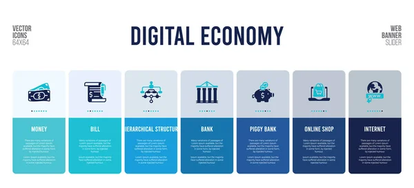 Webbanner-Design mit Konzeptelementen der digitalen Wirtschaft. — Stockvektor