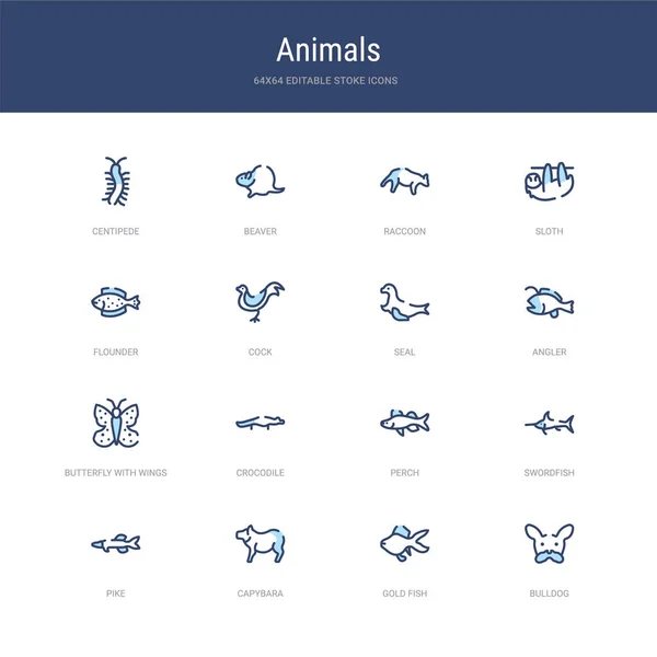 Uppsättning av 16 vektor stroke ikoner såsom bulldogg, guldfisk, capyba — Stock vektor