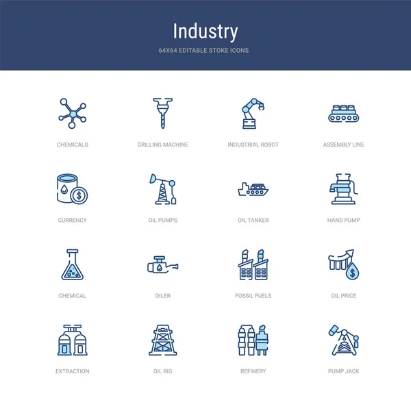 Set of 16 vector stroke icons such as pump jack, refinery, oil r — 스톡 벡터