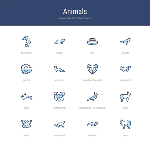 Set of 16 vector stroke icons such as lynx, marten, mongoose, mo — Stock Vector