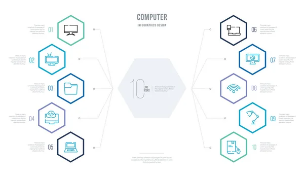 Concepto informático diseño infográfico de negocios con 10 hexágonos opt — Vector de stock