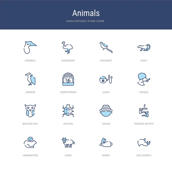 Set of 16 vector stroke icons such as coelodonta, bunny, cows, h — Stock Vector