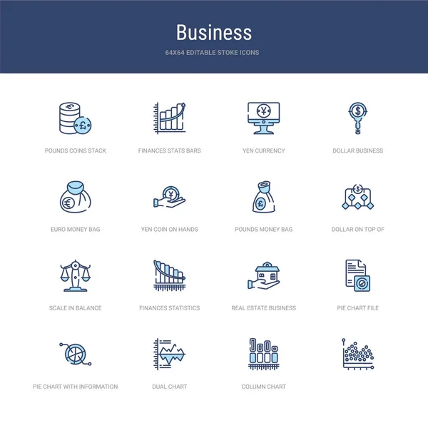 Set of 16 vector stroke icons such as  , column chart, dual char — Stock Vector