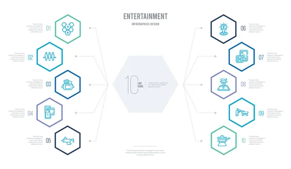 Entertainment concept business infographic design with 10 hexago — Stock Vector