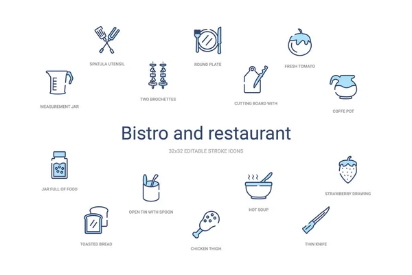 小酒馆和餐馆的概念14个五彩缤纷的图标。 2色 — 图库矢量图片