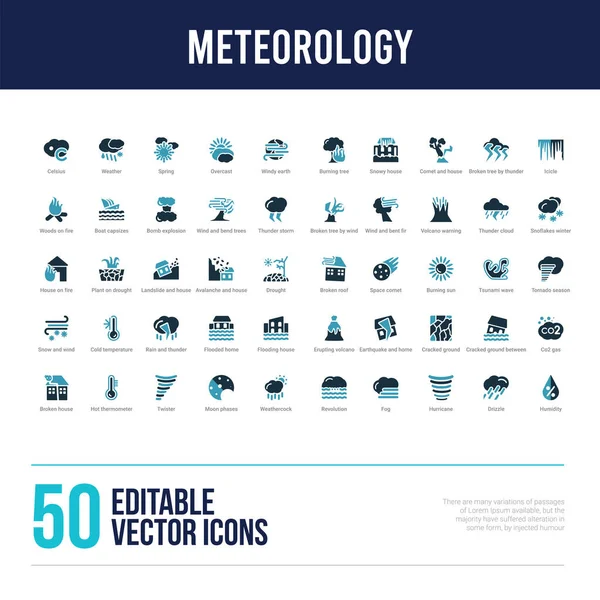 50 iconos llenos de concepto de meteorología — Vector de stock