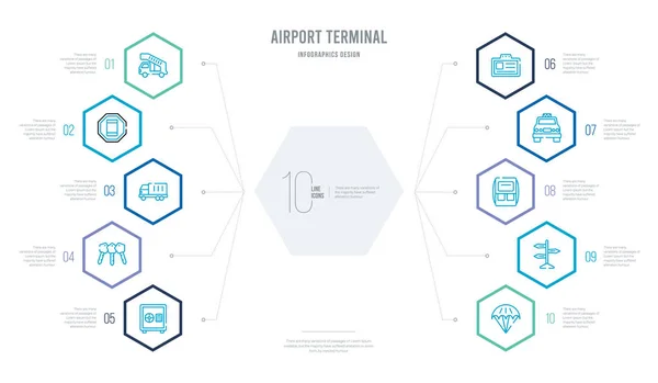 Concepto de terminal aeroportuaria diseño infográfico de negocios con 10 hex — Vector de stock