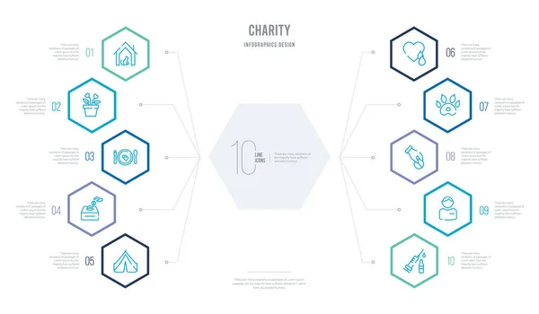 Concepto de caridad negocio infografía diseño con 10 hexágono opti — Vector de stock
