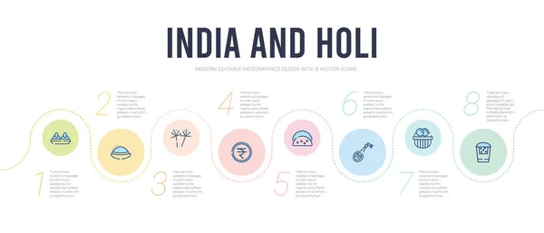 India και holi έννοια infographic πρότυπο σχεδιασμού. περιλαμβάνονται tha — Διανυσματικό Αρχείο