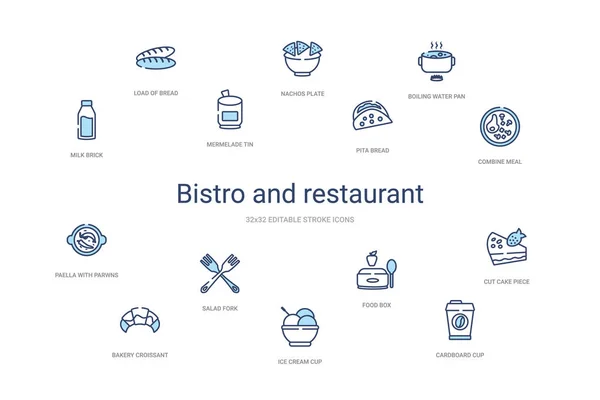 Bistro and restaurant concept 14 colorful outline icons. 2 color — 스톡 벡터