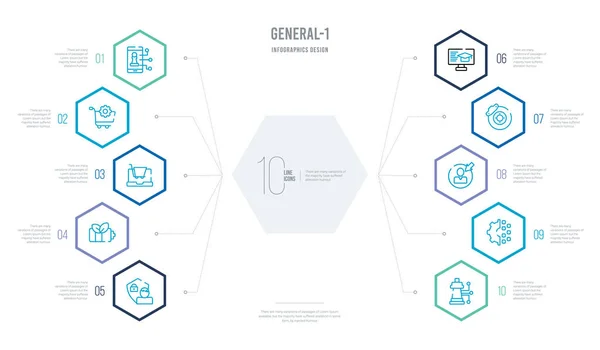 Concepto general-1 diseño de infografía comercial con 10 hexágonos op — Vector de stock