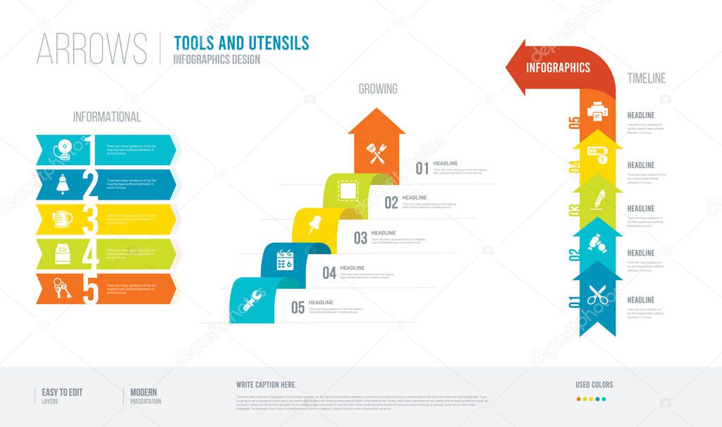 arrows style infogaphics design from tools and utensils concept.