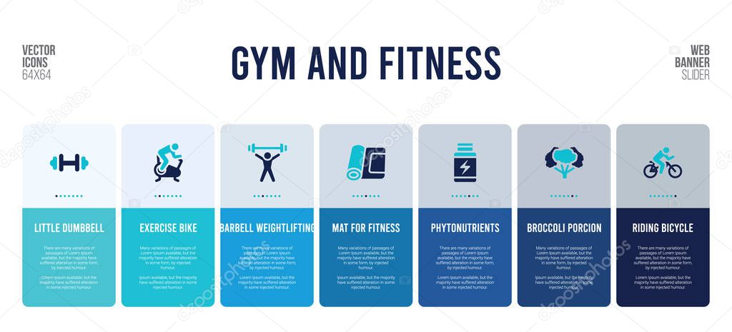 Web banner design with gym and fitness concept elements.
