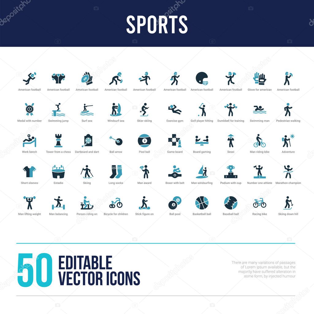 50 sports concept filled icons