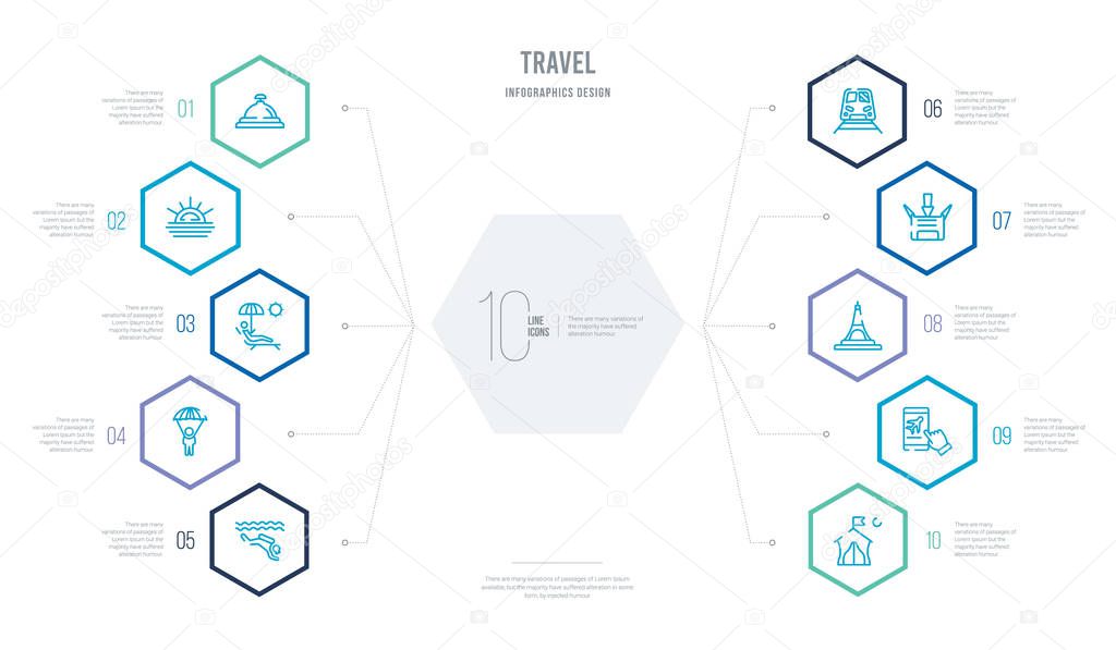 travel concept business infographic design with 10 hexagon optio