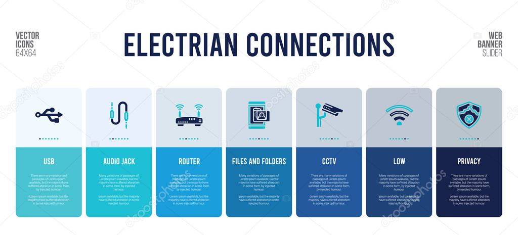 Web banner design with electrian connections concept elements.