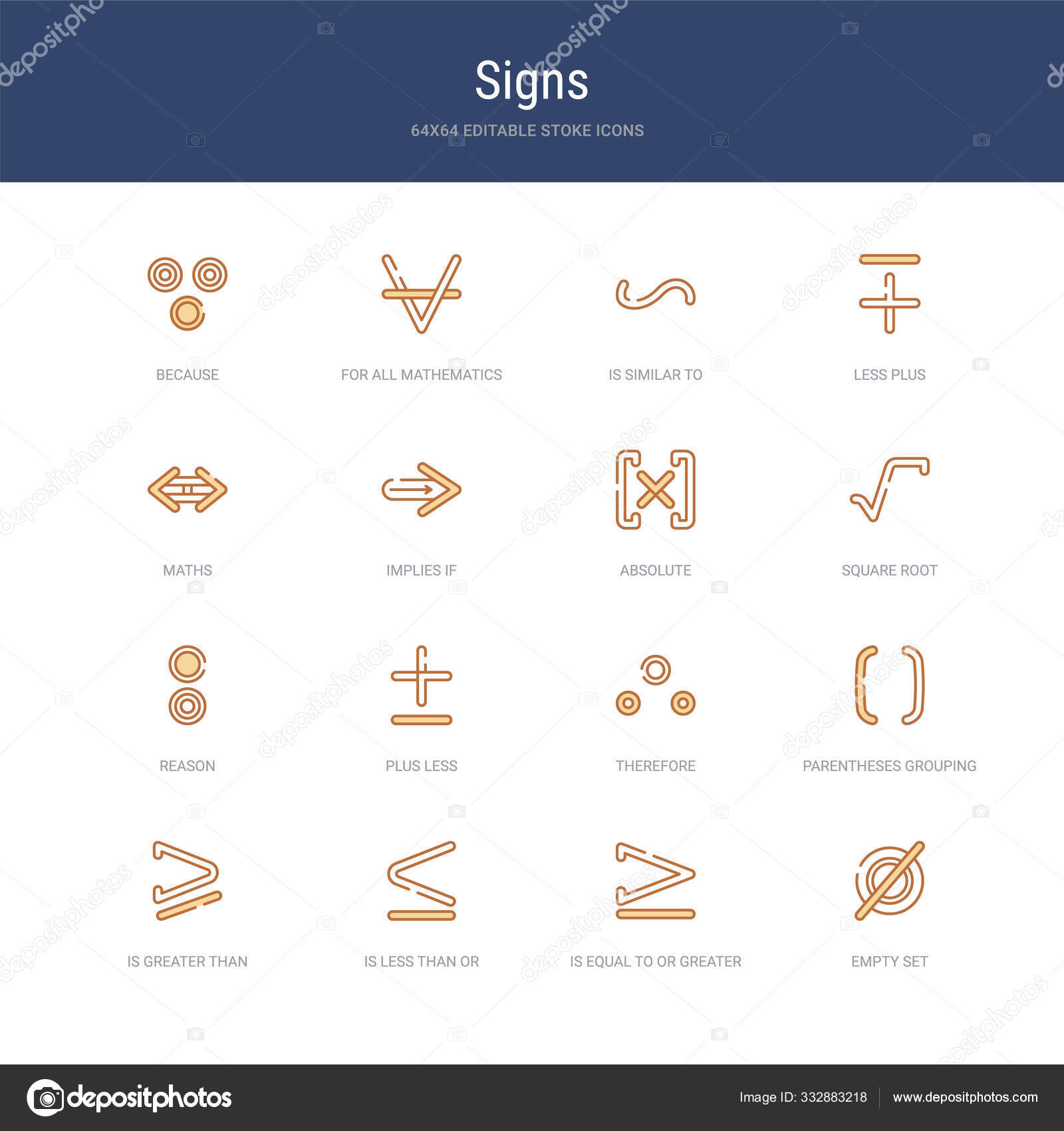 一组16个矢量行程图标，例如空集，等于或图库矢量图©zaurrahimov 332883218