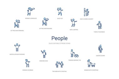 İnsanlar konsept 14 renkli taslak simgeleri. 2 renk mavi kulaç