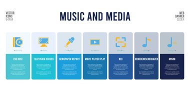 Müzik ve medya kavramı öğeleri içeren web pankartı tasarımı.