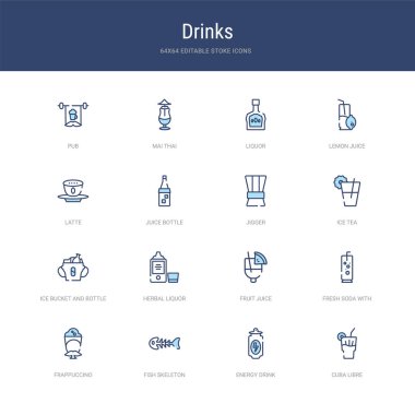 Küba libre, enerji içeceği gibi 16 vektör vuruşu simgesi, 