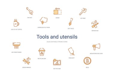 araçlar ve aletler konsepti 14 renkli taslak simgeleri. 2 renk bl