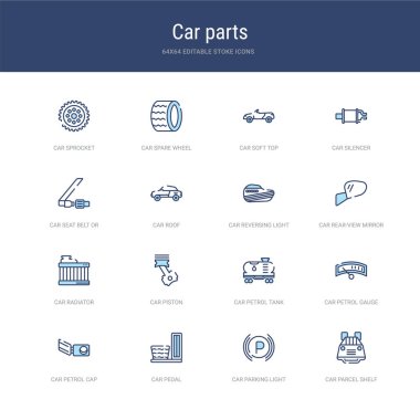 16 vektör vuruşu simgesi kümesi, araba parkı raf, otopark gibi