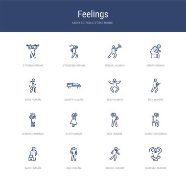 16 vektör vuruşu simgesi seti, kabataslak insan, huma