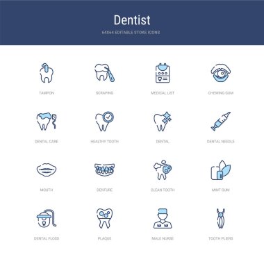 Diş pensesi, erkek hemşire gibi 16 vektör vuruşu simgesi, 